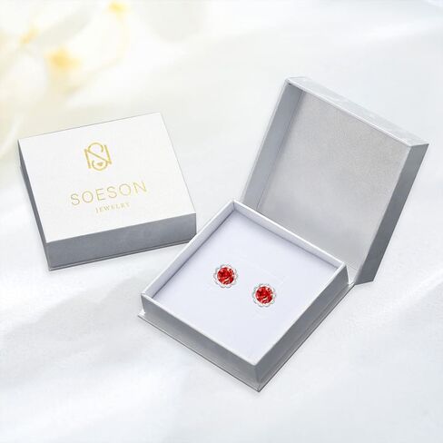 Crystal Ball Stud Earrings Sterling Silver Aurora Borealis Round AB Red/Blue Crystal Stud Earrings Jewelry Gifts for Women Girls Mother's Day in Saudi Arabia