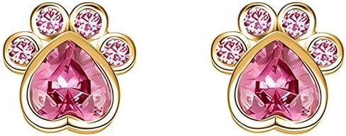 Cute CZ Cat Paw Print Mini Stud Earrings for Women Teen Girls Cartilage 925 Sterling Silver Crystal Pink Diamond Heart Dog Puppy Kitten Animal Pet Tiny Small Studs Earring Dainty Christmas Jewelry Gifts for Daughter Birthday in Saudi Arabia