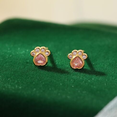 Cute CZ Cat Paw Print Mini Stud Earrings for Women Teen Girls Cartilage 925 Sterling Silver Crystal Pink Diamond Heart Dog Puppy Kitten Animal Pet Tiny Small Studs Earring Dainty Christmas Jewelry Gifts for Daughter Birthday in Saudi Arabia