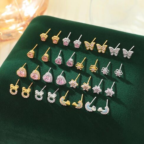 Cute CZ Cat Paw Print Mini Stud Earrings for Women Teen Girls Cartilage 925 Sterling Silver Crystal Pink Diamond Heart Dog Puppy Kitten Animal Pet Tiny Small Studs Earring Dainty Christmas Jewelry Gifts for Daughter Birthday in Saudi Arabia