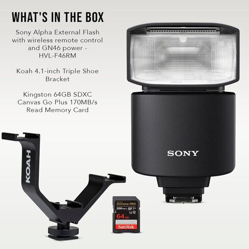 Sony Alpha GN46 Wireless Radio Control External Flash Bundle with 1.4-Inch Triple Shoe Bracket and 64GB Memory Card (3 Items) in Saudi Arabia