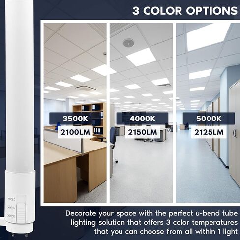 Luxrite U Bend LED Tube Light, T8 T12, 17.5W (32W Equivalent), 3 Colors 3500K | 4000K | 5000K, 2100 Lumens, Fluorescent Light Tube Replacement, Direct or Ballast Bypass, UL Certified, G13 Base, 2-Pack in Kuwait