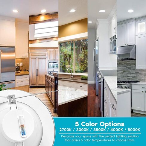 LUXRITE 5/6 Inch LED Recessed Retrofit Downlight, 14W=90W, CCT Color Selectable 2700K | 3000K | 3500K | 4000K | 5000K, Dimmable Can Light, 1100 Lumens, Wet Rated, Energy Star, Smooth Trim (4 Pack) in Saudi Arabia