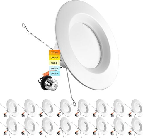 LUXRITE 5/6 Inch LED Recessed Retrofit Downlight, 14W=90W, CCT Color Selectable 2700K | 3000K | 3500K | 4000K | 5000K, Dimmable Can Light, 1100 Lumens, Wet Rated, Energy Star, Smooth Trim (4 Pack) in Saudi Arabia