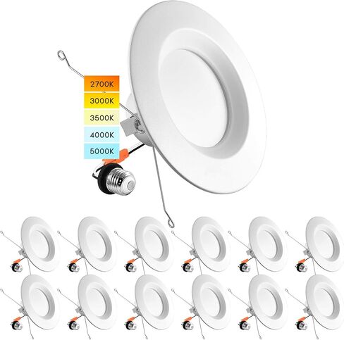 LUXRITE 5/6 Inch LED Recessed Retrofit Downlight, 14W=90W, CCT Color Selectable 2700K | 3000K | 3500K | 4000K | 5000K, Dimmable Can Light, 1100 Lumens, Wet Rated, Energy Star, Smooth Trim (4 Pack) in Saudi Arabia