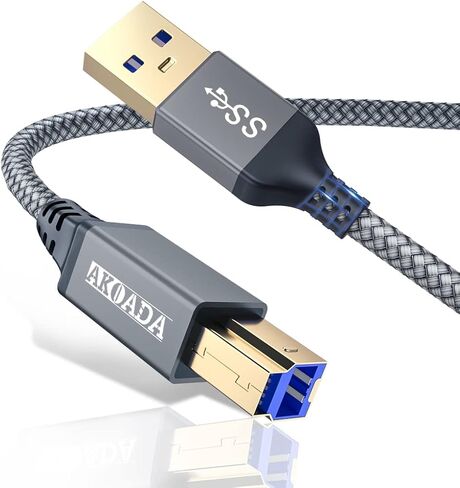 AkoaDa USB A to USB B 3.0 Cable (10FT), Durable Nylon Braided Type A to B Male Cable Compatible with Printers, Monitor, Docking Station, External Hard Drivers, Scanner, USB Hub and More Devices(Grey) in Saudi Arabia
