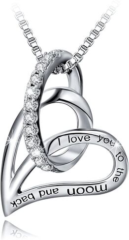 قلادة من الفضة الاسترليني S925 أحبك إلى القمر وقلادة على شكل قلب للنساء in Kuwait