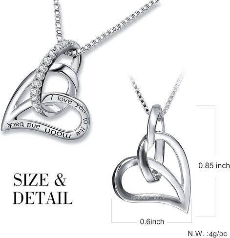 قلادة من الفضة الاسترليني S925 أحبك إلى القمر وقلادة على شكل قلب للنساء in Kuwait