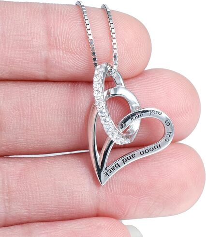 قلادة من الفضة الاسترليني S925 أحبك إلى القمر وقلادة على شكل قلب للنساء in Kuwait