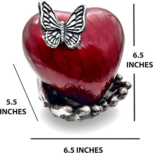 Butterfly Heart Urn for Ashes - Hand Painted with Red Color - Unique Memorial Keepsake for Loved Ones - Decorative Cremation Urn for Home or Office Comes with Unique Hand Shape Stand. in Saudi Arabia