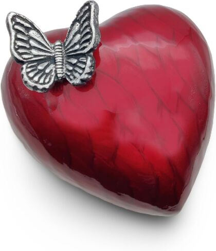 Butterfly Heart Urn for Ashes - Hand Painted with Red Color - Unique Memorial Keepsake for Loved Ones - Decorative Cremation Urn for Home or Office Comes with Unique Hand Shape Stand. in Saudi Arabia
