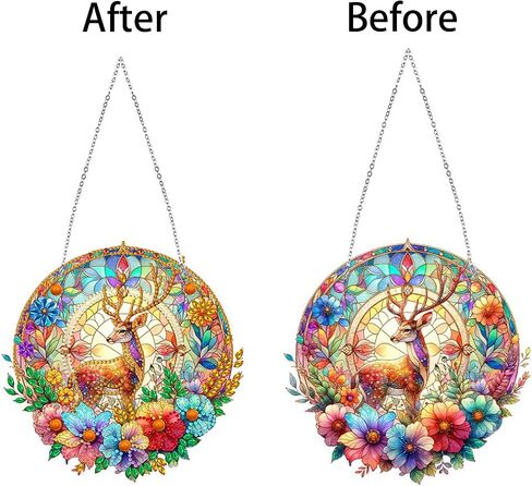 JJFox DIY الاكريليك الماس الفن اللوحة إكليل مجموعات خاصة على شكل حجر الراين 5D الماس الفن نافذة المعلقات حديقة المنزل جدار شنقا مجموعات شنقا زخرفة (فراشة-2) in Kuwait