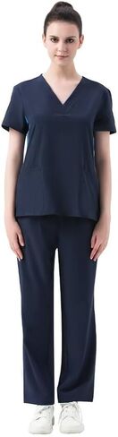 طقم دعك للنساء طقم مقشر برقبة على شكل حرف V وسراويل ركض للنساء ملابس عمل قابلة للتمدد بجيوب متعددة in Kuwait