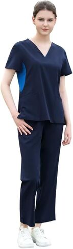 طقم دعك للنساء طقم مقشر برقبة على شكل حرف V وسراويل ركض للنساء ملابس عمل قابلة للتمدد بجيوب متعددة in Kuwait