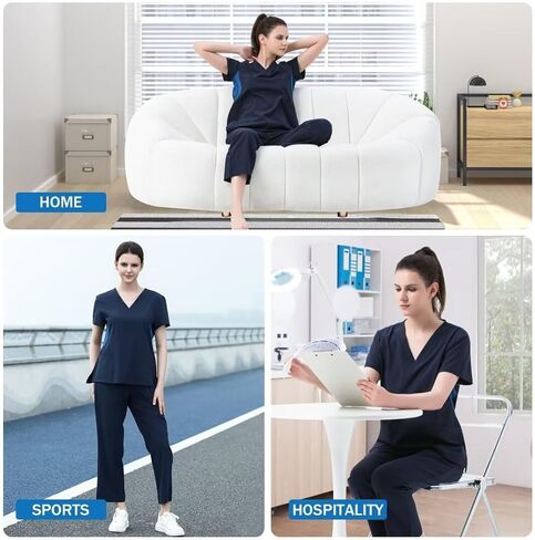 طقم دعك للنساء طقم مقشر برقبة على شكل حرف V وسراويل ركض للنساء ملابس عمل قابلة للتمدد بجيوب متعددة in Kuwait