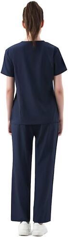 طقم دعك للنساء طقم مقشر برقبة على شكل حرف V وسراويل ركض للنساء ملابس عمل قابلة للتمدد بجيوب متعددة in Kuwait