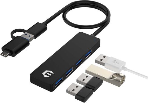 موزع USB، موزع TOTU 4 منافذ USB 3.0 مع محول USB إلى USB C، مقسم USB مع كابل 26 سم لأجهزة HP/Dell وأجهزة USB A/C الأخرى in Saudi Arabia