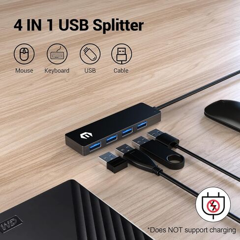 موزع USB، موزع TOTU 4 منافذ USB 3.0 مع محول USB إلى USB C، مقسم USB مع كابل 26 سم لأجهزة HP/Dell وأجهزة USB A/C الأخرى in Saudi Arabia