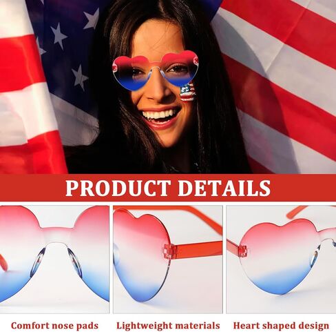 10 Pack Patriotic Sunglasses 4th of July Decorations Heart Sunglasses 4th of July Accessories Heart Shaped Sunglasses Independence Day Party Favor for Women Men in Saudi Arabia