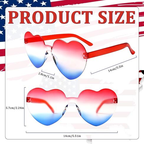 10 Pack Patriotic Sunglasses 4th of July Decorations Heart Sunglasses 4th of July Accessories Heart Shaped Sunglasses Independence Day Party Favor for Women Men in Saudi Arabia
