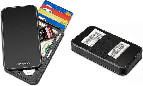 RFID Wallet for Men, Pop up Wallet for Men with Magnetic Cover, Mens front pocket wallet Metal RFID Blocking Mens Wallet Card Case (Black) in Saudi Arabia
