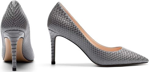 Mettesally الكعب العالي للنساء الحيوان طباعة الخناجر وأشار اصبع القدم الكعب مضخات الانزلاق على حذاء زفاف الزفاف ثعبان رمادي US8 in Kuwait