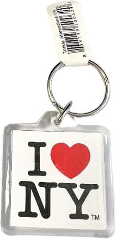I Love (Heart) New York NY مربعة الشكل لسلسلة مفاتيح تذكارية، علامة رئيسية، علامة حقيبة حلقة رئيسية، رائعة لسلسلة المفاتيح أو علامة حقيبة الظهر، منتج مرخص رسميًا in Saudi Arabia