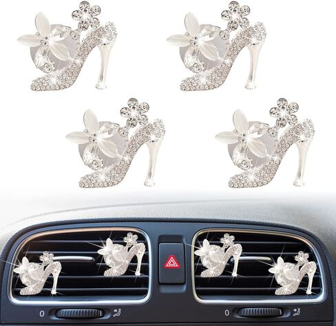 مشابك تنفيس الهواء للأحذية ذات الكعب العالي، 4 قطع من الكريستال معطرات هواء السيارة، مشابك لتهوية السيارة، مشبك من حجر الراين الماسي على شكل فيل لتزيين السيارة وديكور السيارة الداخلي وإكسسوارات السيارة للنساء (4 قطع حذاء) in Kuwait