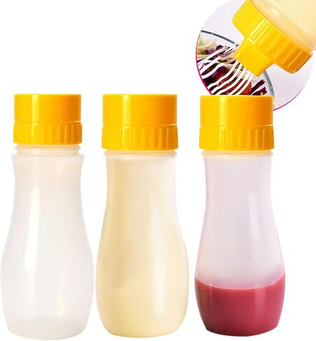 3 Pcs 5-hole Sauce Squeeze Bottle,12.8oz/380ml Plastic Condiment Squeeze Bottle for Ketchup Jam Mayonnaise BBQ Sauce,Yellow in Kuwait