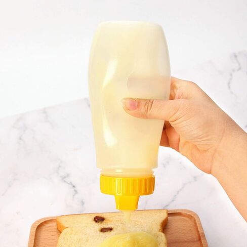 3 Pcs 5-hole Sauce Squeeze Bottle,12.8oz/380ml Plastic Condiment Squeeze Bottle for Ketchup Jam Mayonnaise BBQ Sauce,Yellow in Kuwait