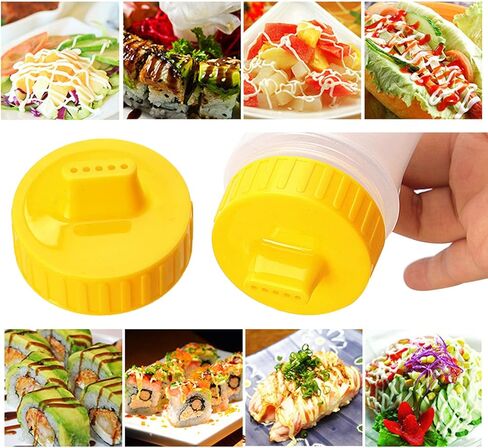 3 Pcs 5-hole Sauce Squeeze Bottle,12.8oz/380ml Plastic Condiment Squeeze Bottle for Ketchup Jam Mayonnaise BBQ Sauce,Yellow in Kuwait