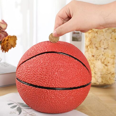بنك كرة السلة الخنزير، كرة السلة الرياضية تحت عنوان بنك العملات المعدنية، حجم كبير من الراتنج الرياضي لكرة المال وعاء توفير المال للأطفال هدايا عيد ميلاد ديكور سطح المكتب in Kuwait