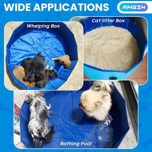 Dog Whelping Box, Foldable Birthing Pool for Dogs, Whelping Pool for Puppies, Poartable Plastic Swimming Pool & Bath Tub for Dogs, Blue (Blue, 31.5" Dia. × 7.9" H (80cm × 20cm)) in Saudi Arabia