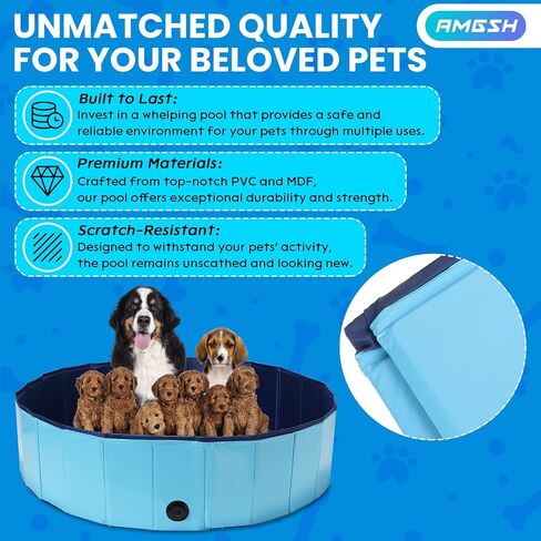Dog Whelping Box, Foldable Birthing Pool for Dogs, Whelping Pool for Puppies, Poartable Plastic Swimming Pool & Bath Tub for Dogs, Blue (Blue, 31.5" Dia. × 7.9" H (80cm × 20cm)) in Saudi Arabia
