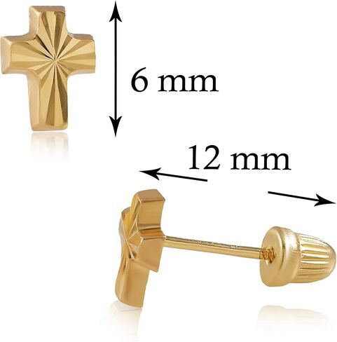 Hoberta Real 14k solid Yellow Gold Tiny Circle Stud Earrings with Screw back for Women Girls Men for Sensitive ears Small & Minimalist Dot Studs Jewelry for Gifts (Cross Diamond Cut) in Saudi Arabia