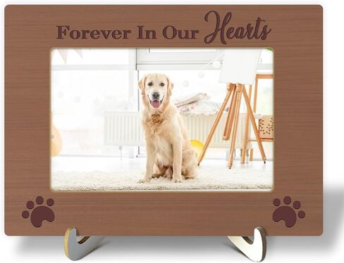 CMHIE Wood Picture Frame with stand, Memorial Gift for Loss of Dog and Cat, Forever In Our Heart Picture Frame Display 4x6 Horizontal Photo for Tabletop, Home Shelf Table Decorative Supplies -29 in Kuwait
