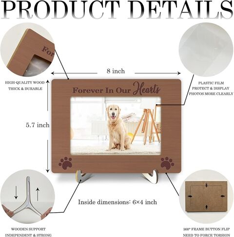 CMHIE Wood Picture Frame with stand, Memorial Gift for Loss of Dog and Cat, Forever In Our Heart Picture Frame Display 4x6 Horizontal Photo for Tabletop, Home Shelf Table Decorative Supplies -29 in Kuwait