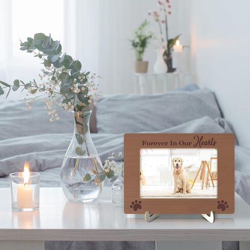 CMHIE Wood Picture Frame with stand, Memorial Gift for Loss of Dog and Cat, Forever In Our Heart Picture Frame Display 4x6 Horizontal Photo for Tabletop, Home Shelf Table Decorative Supplies -29 in Kuwait