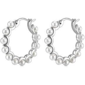 Kayla Pearl Hoop Earrings for Women, 925 Sterling Silver Gold Plated Round Shaped Huggie Earrings with Freshwater Pearls