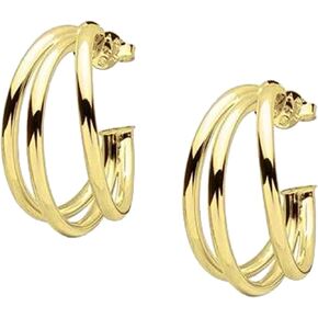 Small Claire Triple Hoop Earrings in Polished Gold Plated