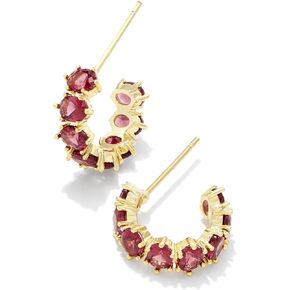 Kendra Scott Cailin 14k Gold-Plated Brass Crystal Huggie Earrings in Red Crystal, Fashion Jewelry For Women