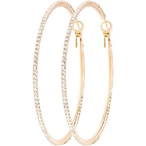 18K Gold Plated Large Rhinestone Hoop Earrings for Women - Women’s Simulated Diamond Big Circle Hoop Earrings, 40/50/60mm Round Hoop Earrings, 925 Silver Sterling Post for Women Jewelry Gift