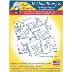 Animated Dish Motifs Aunt Martha's Hot Iron Embroidery Transfer