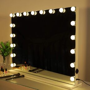 HOMPEN Hollywood Vanity Mirror Makeup Mirror with Lights, Touch Screen, 3 Color Modes Frameless Tabletop Mirror with 17 Dimmable Bulbs, White