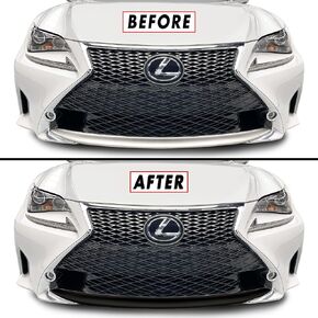 SlickMod كروم حذف تراكب الفينيل التعتيم لـ 2015-2018 Lexus RC Front Grill مع حواف Foglight (الشواية الأمامية، أسود لامع)