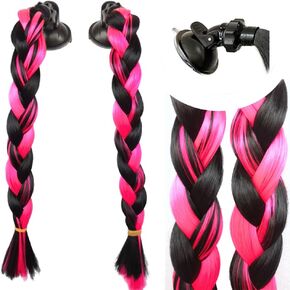 Helmet Hair Helmet Pigtails Brainds Helmet Ponytail with Suction Cup for Motorcycle Bike Black to Red 14inch 2pcs (Helmet Not Included)