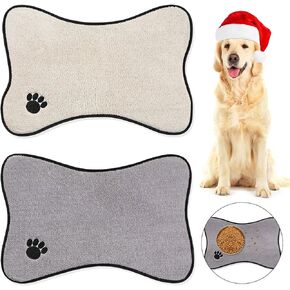 Dog Mat for Food and Water 2 Pieces Bone Shape Dog Mats Non-Slip PET Feeding Mat for Under Dog Bowls Embroidered Microfiber PET Bowl Mat Water Absorbent Dog Feeding Mat for Dog PET Supplies, 2 Colors