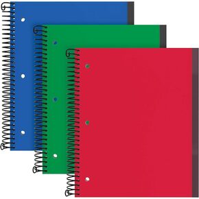 Oxford Spiral Notebook 3 Pack, 1 Subject, Wide Rule, Durable Plastic Covers, Strong Coil, 1 Pocket, 8.5 x 11, 100 Sheets, Red, Green, Blue (89802)