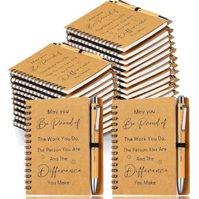 Yeaqee 30 Sets Thanks Appreciation Gift Spiral Notebook Inspirational Notebook Notepad Bulk with Motivational Bamboo Ballpoint Pen for Colleagues Employee Retirement Farewell Thanks Gift