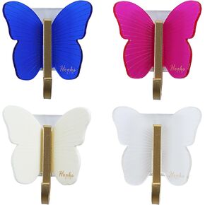 Adhesive Hooks, Waterproof Rustproof, Creative Butterfly May at Any time Change Places 4 Colors Acrylic (Frosted) - for Bathroom Kitchen Bedroom Doorway Garage Hook Hanging（4Pack）